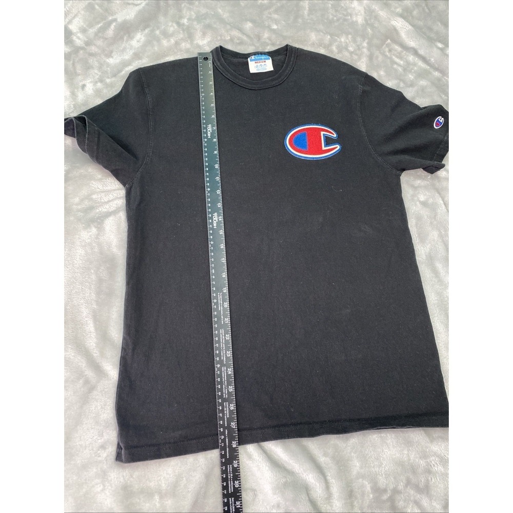 Champion Big Chenille C Logo Patch T-Shirt Men's Medium Black Streetwear‎ Casual - Picture 6 of 6